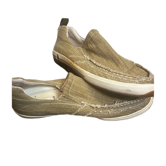 MARGARITAVILLE Men's Dock Chambray Slip on Canvas Deck Boat Shoe Khaki 11 EUC - Picture 3 of 8